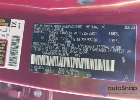 2023 Toyota Highlander Xse from USA, damaged, VIN 5TDKDRBH5PS029876